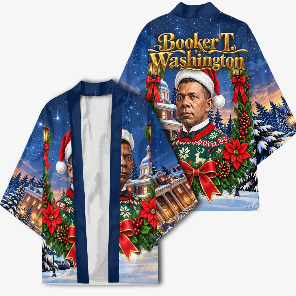 Booker T. Washington Christmas Kimono Ugly Christmas Pattern Starry Winter Night