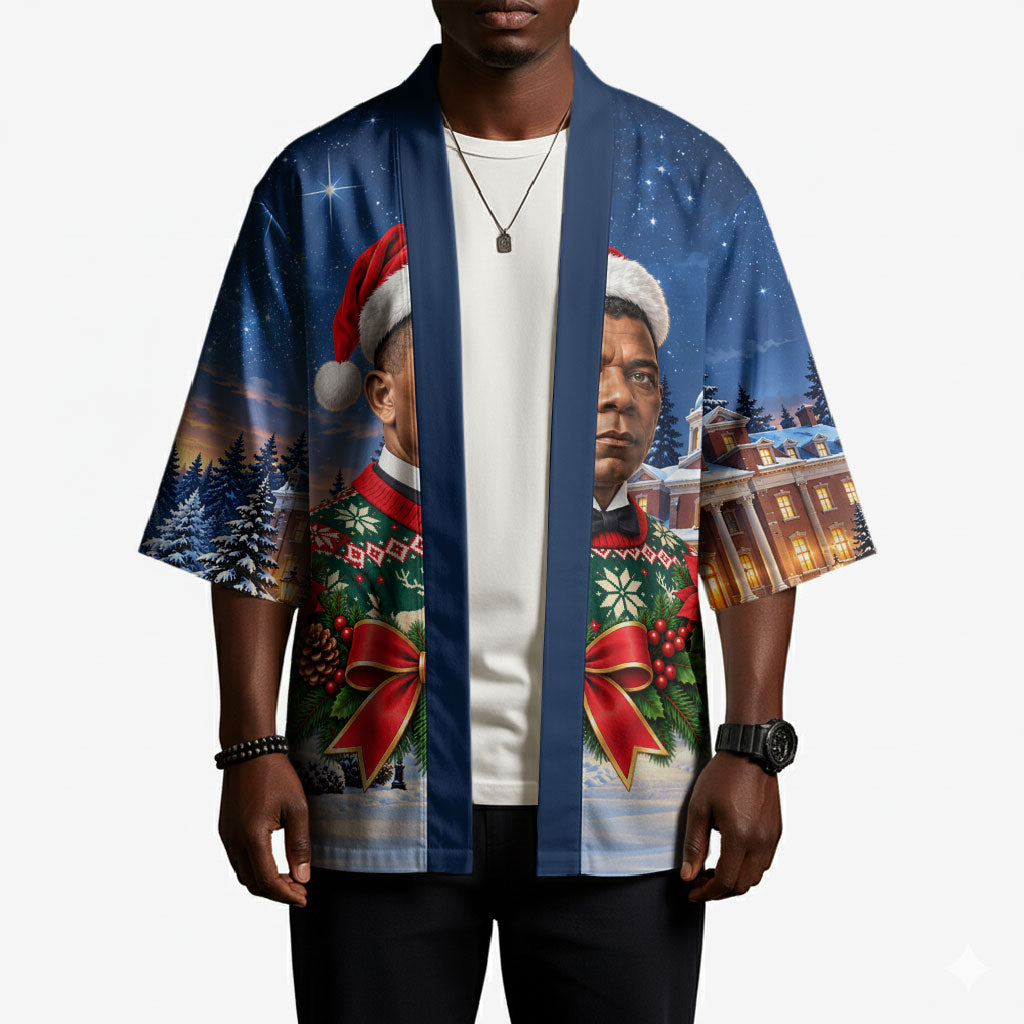 Booker T. Washington Christmas Kimono Ugly Christmas Pattern Starry Winter Night