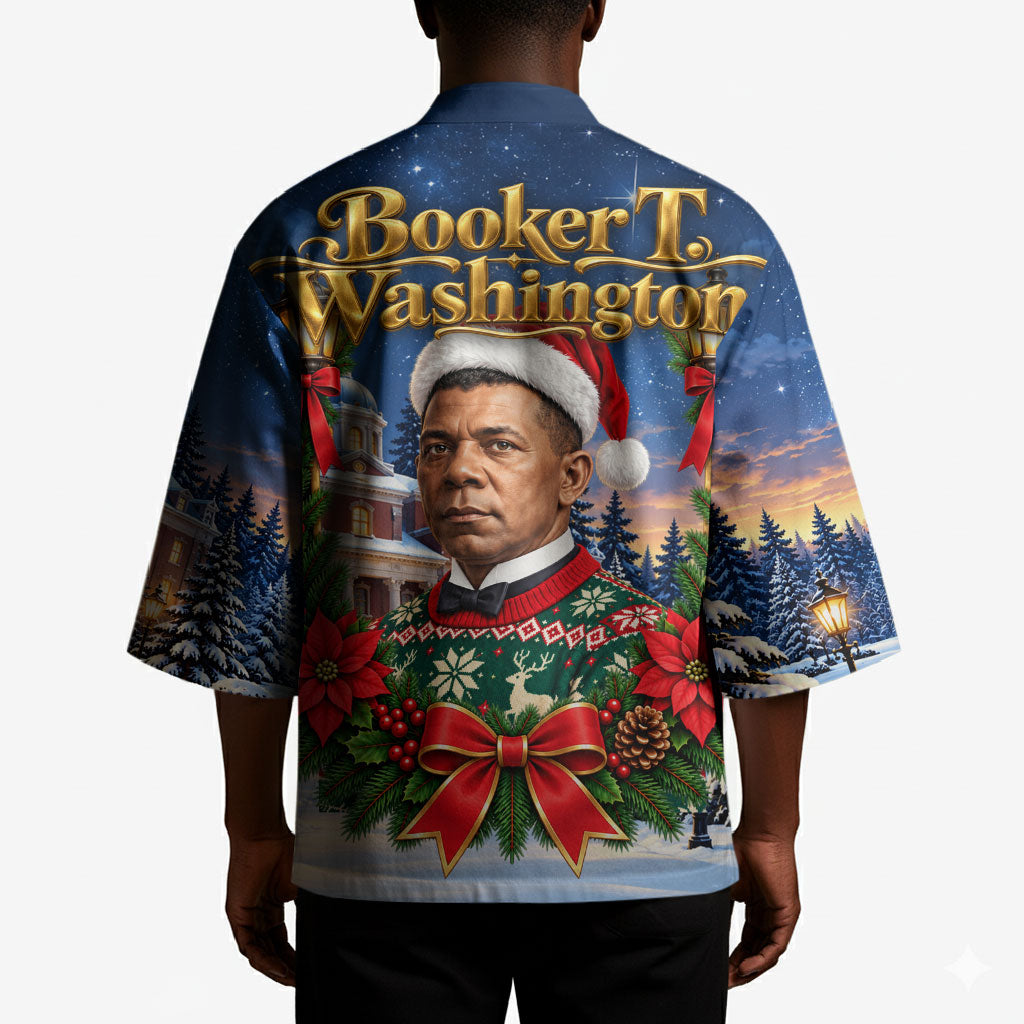 Booker T. Washington Christmas Kimono Ugly Christmas Pattern Starry Winter Night