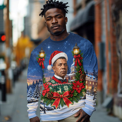 Booker T. Washington Christmas Long Sleeve Shirt Ugly Christmas Pattern Starry Winter Night