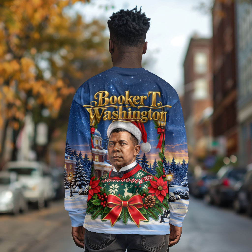 Booker T. Washington Christmas Long Sleeve Shirt Ugly Christmas Pattern Starry Winter Night