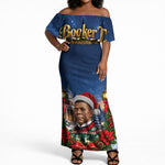 Booker T. Washington Christmas Off Shoulder Maxi Dress Ugly Christmas Pattern Starry Winter Night
