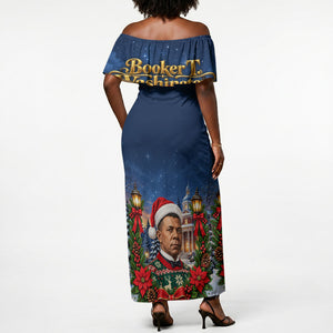 Booker T. Washington Christmas Off Shoulder Maxi Dress Ugly Christmas Pattern Starry Winter Night