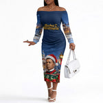 Booker T. Washington Christmas Off The Shoulder Long Sleeve Dress Ugly Christmas Pattern Starry Winter Night