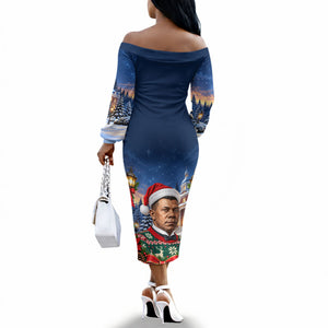 Booker T. Washington Christmas Off The Shoulder Long Sleeve Dress Ugly Christmas Pattern Starry Winter Night