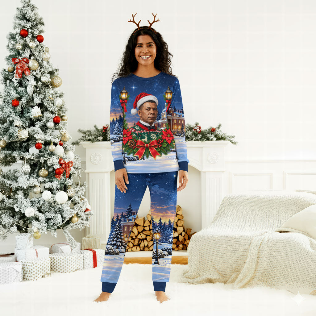 Booker T. Washington Christmas Pajama Set Ugly Christmas Pattern Starry Winter Night