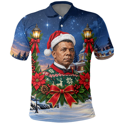 Booker T. Washington Christmas Polo Shirt Ugly Christmas Pattern Starry Winter Night