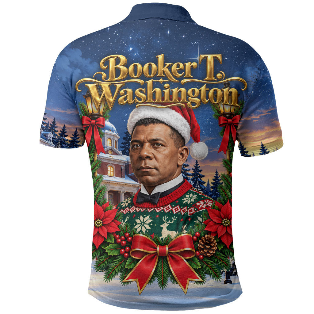 Booker T. Washington Christmas Polo Shirt Ugly Christmas Pattern Starry Winter Night
