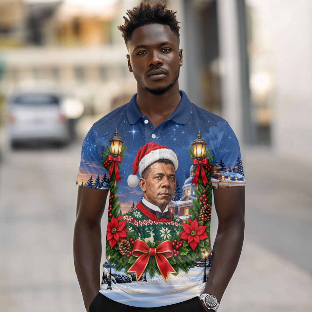 Booker T. Washington Christmas Polo Shirt Ugly Christmas Pattern Starry Winter Night