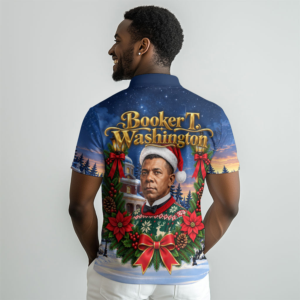 Booker T. Washington Christmas Polo Shirt Ugly Christmas Pattern Starry Winter Night
