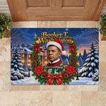 Booker T. Washington Christmas Rubber Doormat Ugly Christmas Pattern Starry Winter Night