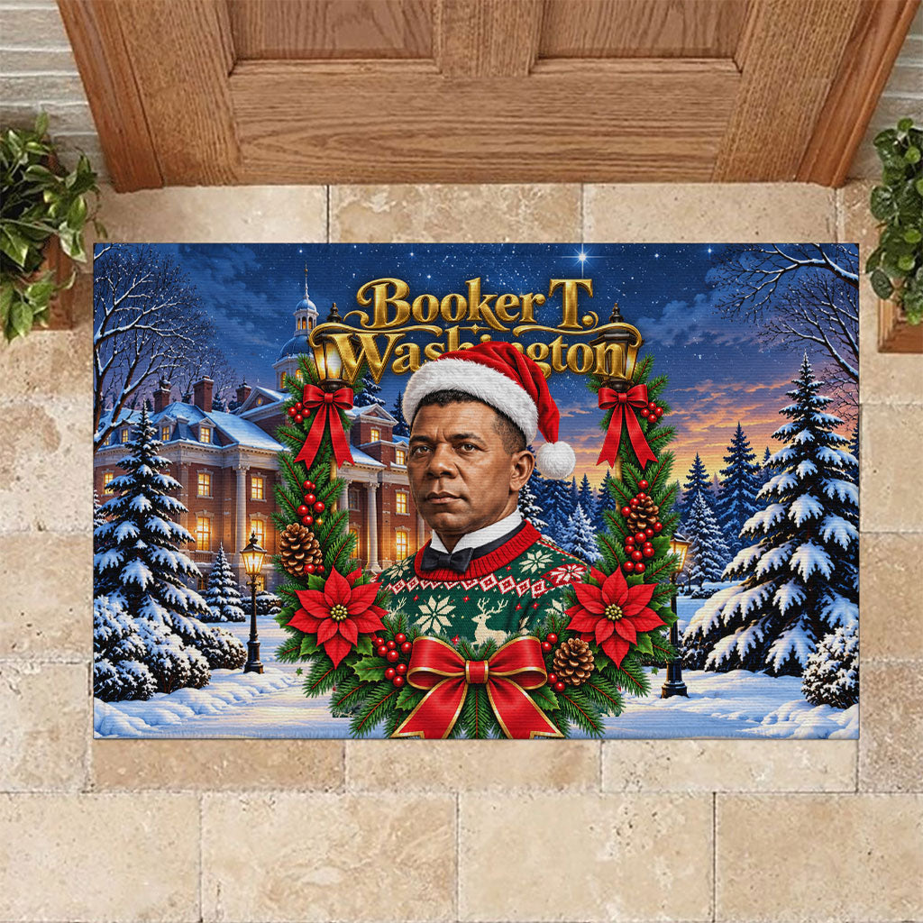 Booker T. Washington Christmas Rubber Doormat Ugly Christmas Pattern Starry Winter Night