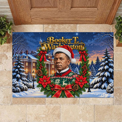Booker T. Washington Christmas Rubber Doormat Ugly Christmas Pattern Starry Winter Night