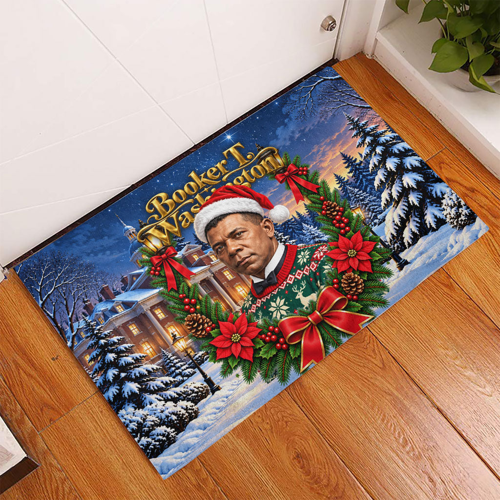 Booker T. Washington Christmas Rubber Doormat Ugly Christmas Pattern Starry Winter Night