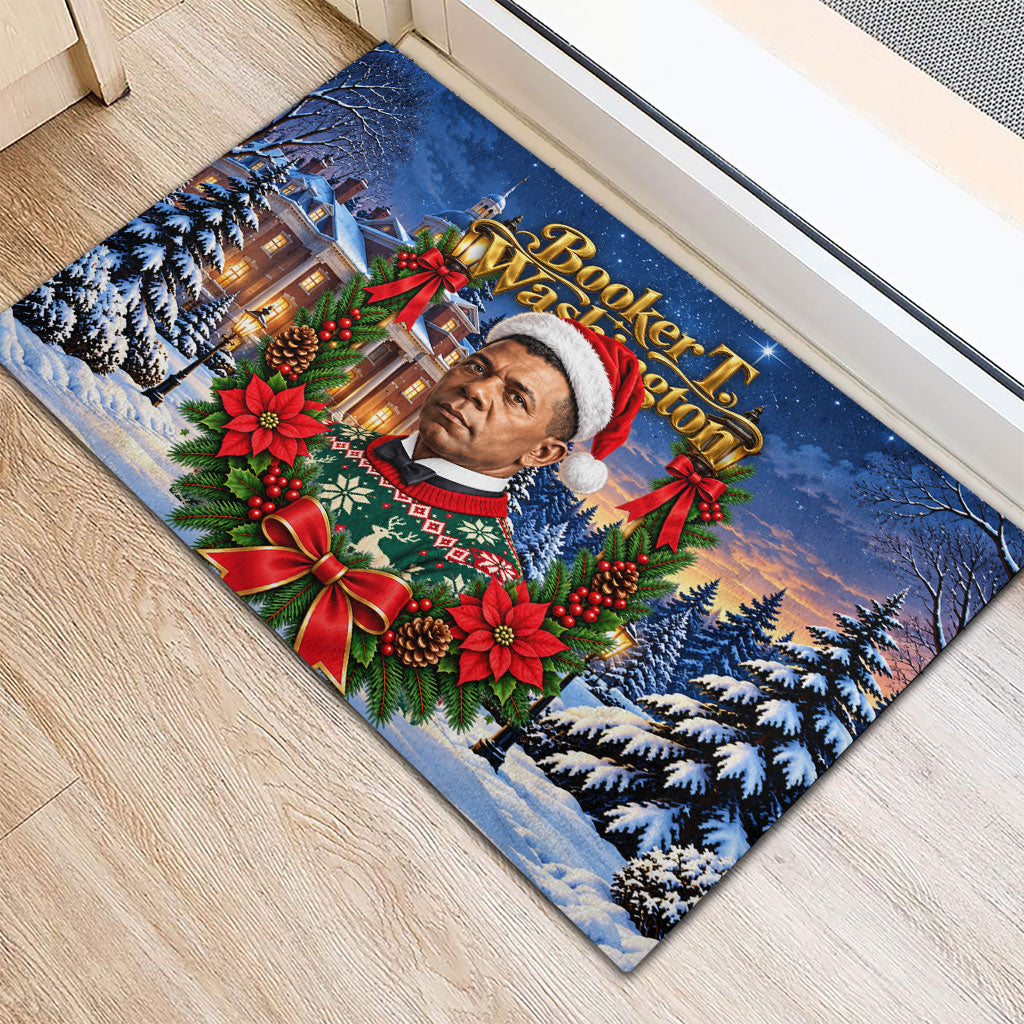 Booker T. Washington Christmas Rubber Doormat Ugly Christmas Pattern Starry Winter Night