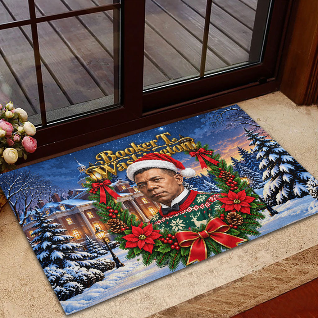 Booker T. Washington Christmas Rubber Doormat Ugly Christmas Pattern Starry Winter Night