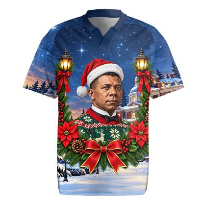 Booker T. Washington Christmas Rugby Jersey Ugly Christmas Pattern Starry Winter Night