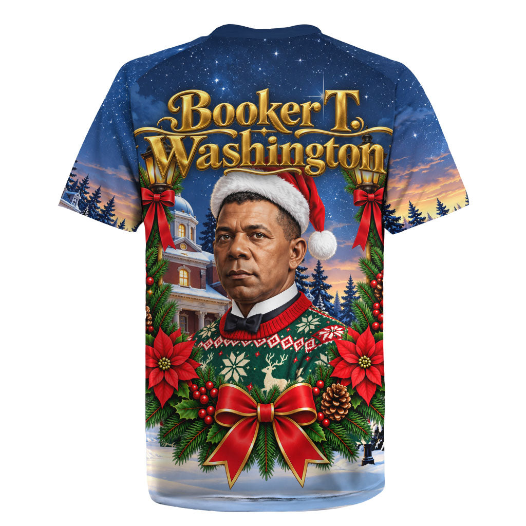 Booker T. Washington Christmas Rugby Jersey Ugly Christmas Pattern Starry Winter Night