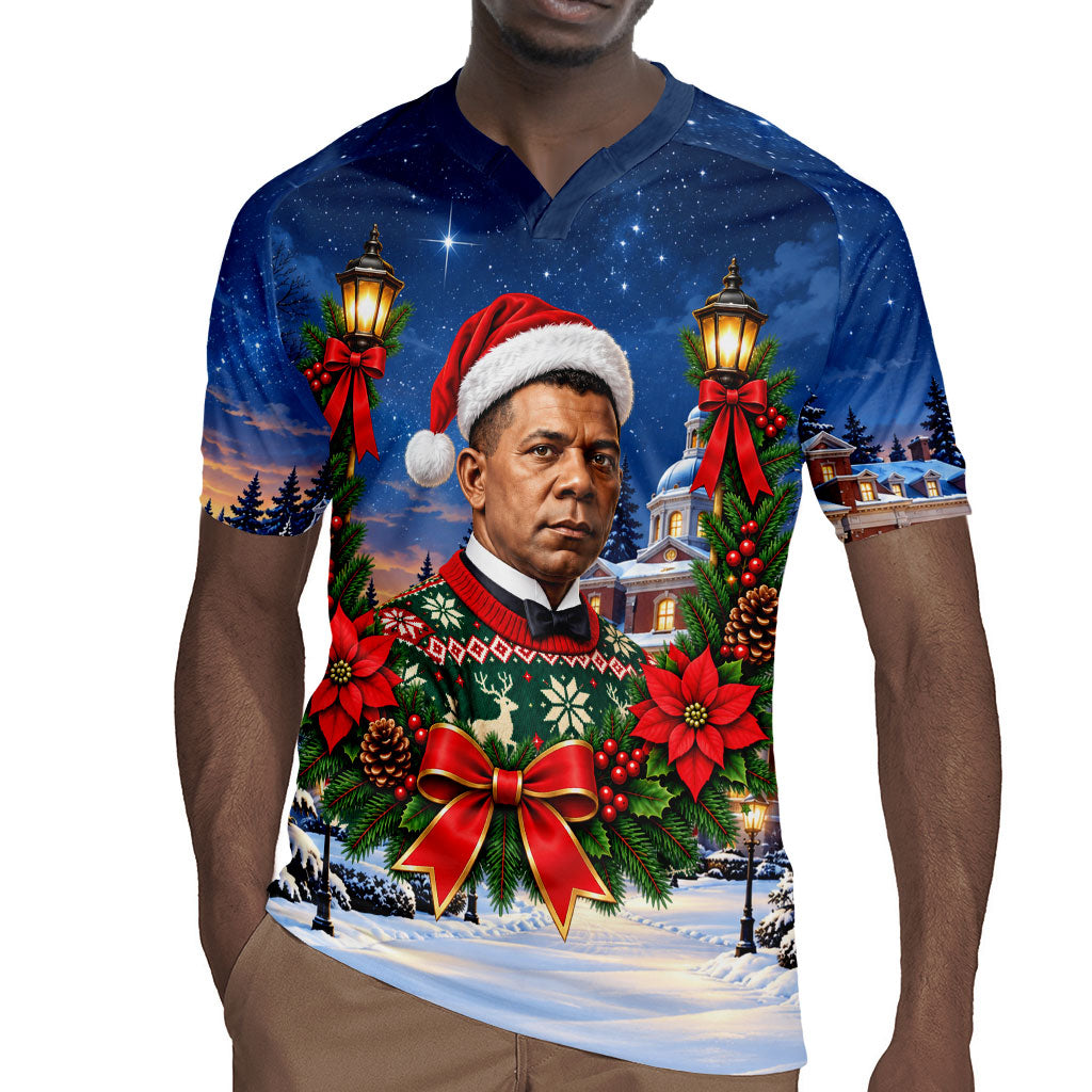 Booker T. Washington Christmas Rugby Jersey Ugly Christmas Pattern Starry Winter Night