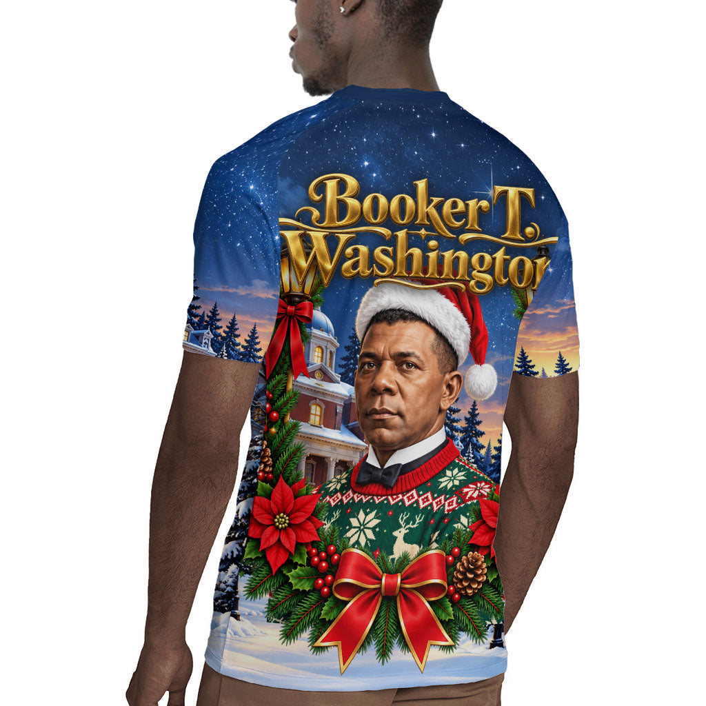 Booker T. Washington Christmas Rugby Jersey Ugly Christmas Pattern Starry Winter Night