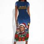 Booker T. Washington Christmas Short Sleeve Bodycon Dress Ugly Christmas Pattern Starry Winter Night