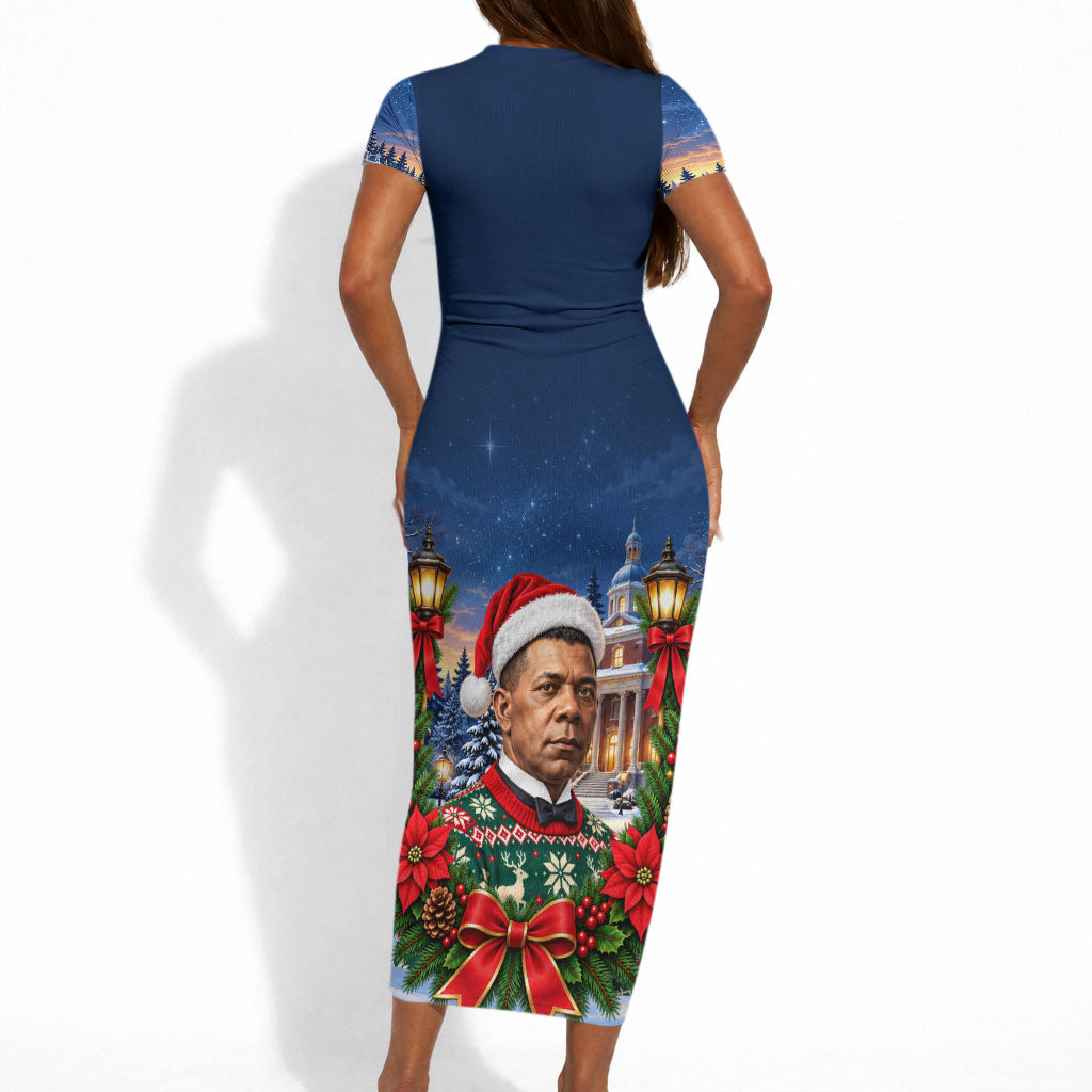 Booker T. Washington Christmas Short Sleeve Bodycon Dress Ugly Christmas Pattern Starry Winter Night