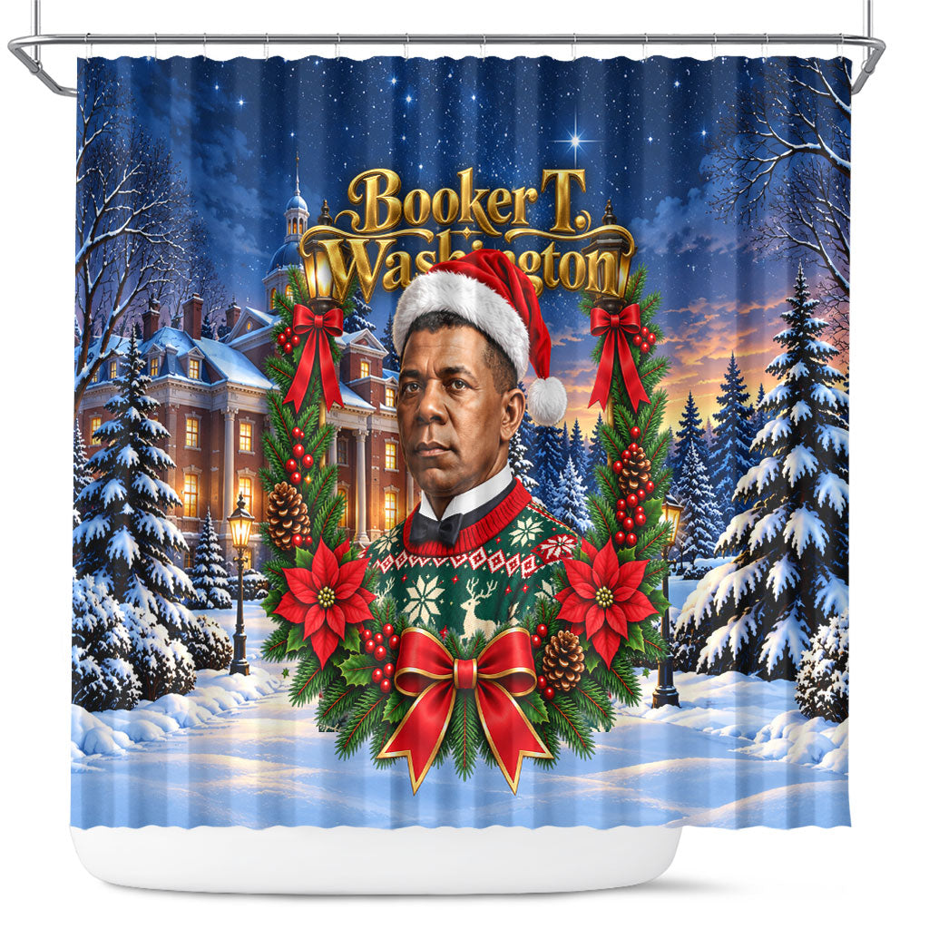 Booker T. Washington Christmas Shower Curtain Ugly Christmas Pattern Starry Winter Night