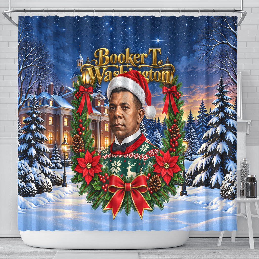Booker T. Washington Christmas Shower Curtain Ugly Christmas Pattern Starry Winter Night