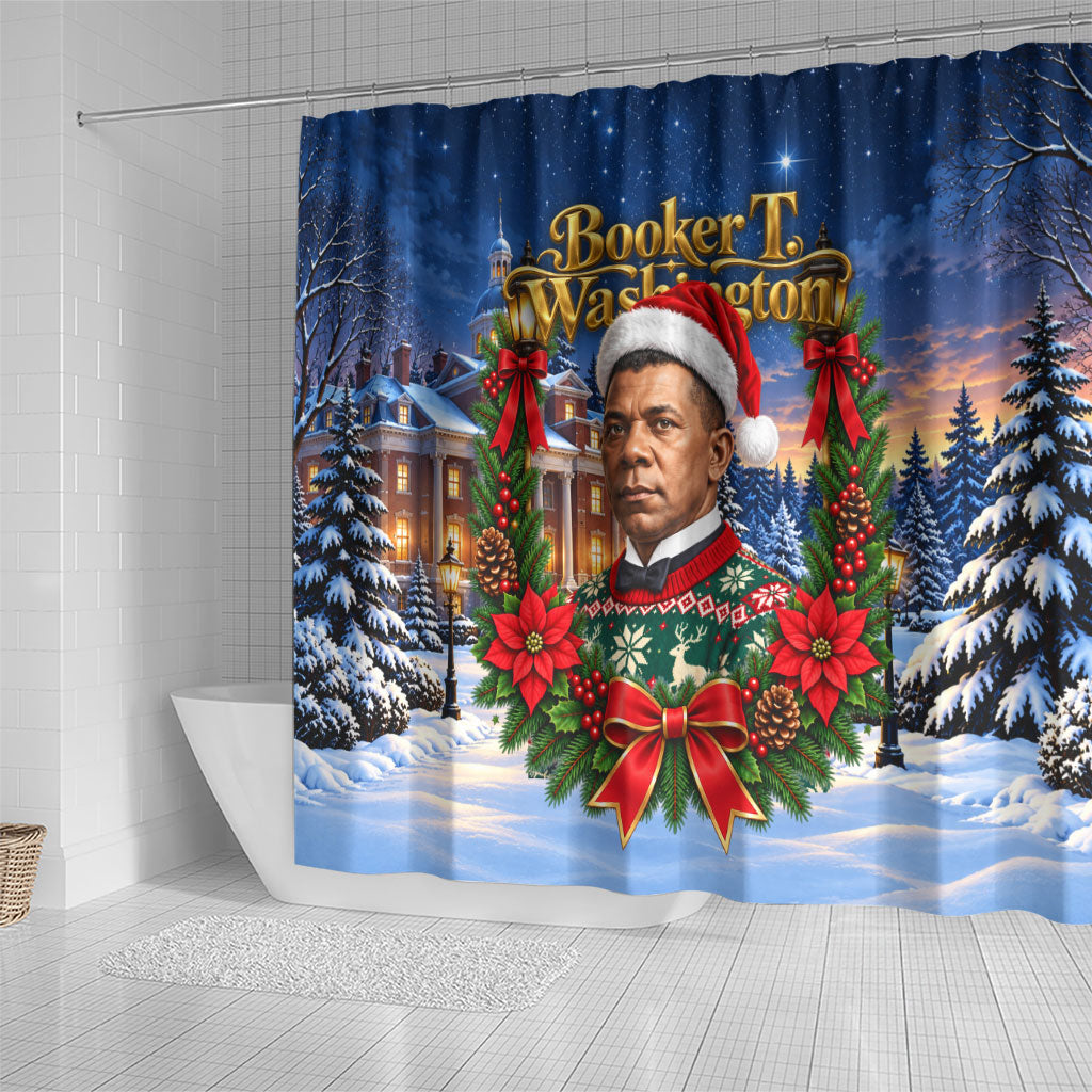 Booker T. Washington Christmas Shower Curtain Ugly Christmas Pattern Starry Winter Night
