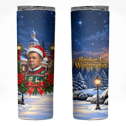 Booker T. Washington Christmas Skinny Tumbler Ugly Christmas Pattern Starry Winter Night
