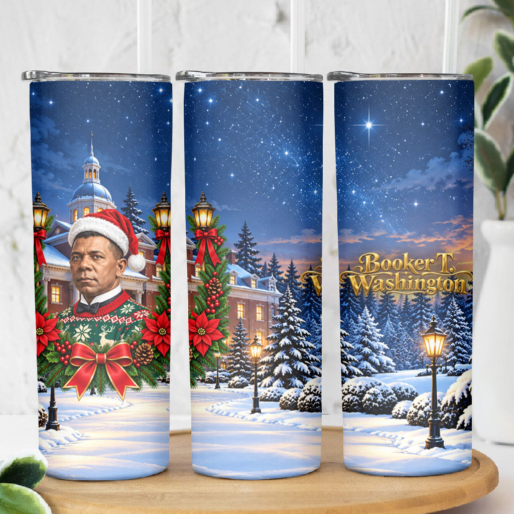 Booker T. Washington Christmas Skinny Tumbler Ugly Christmas Pattern Starry Winter Night