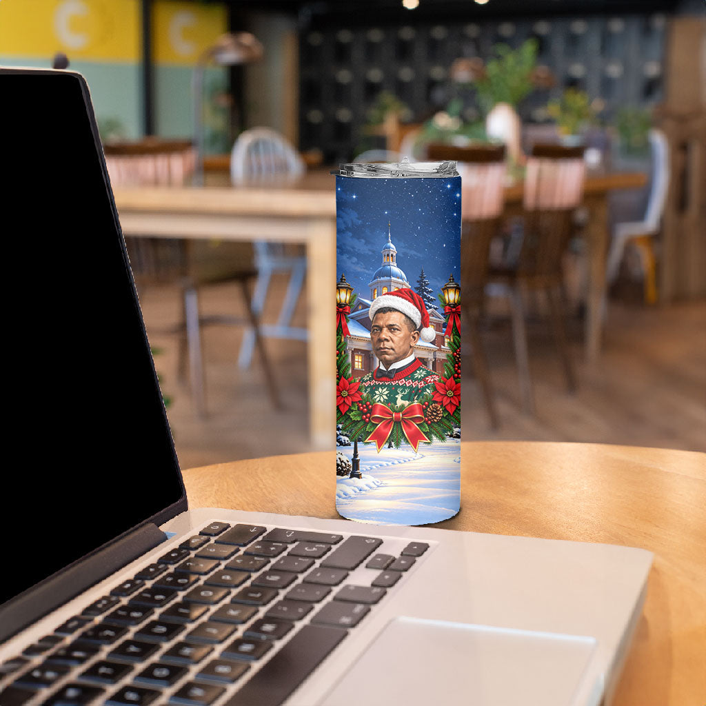 Booker T. Washington Christmas Skinny Tumbler Ugly Christmas Pattern Starry Winter Night