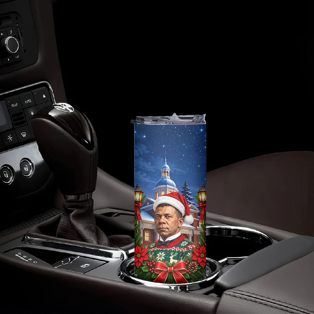 Booker T. Washington Christmas Skinny Tumbler Ugly Christmas Pattern Starry Winter Night