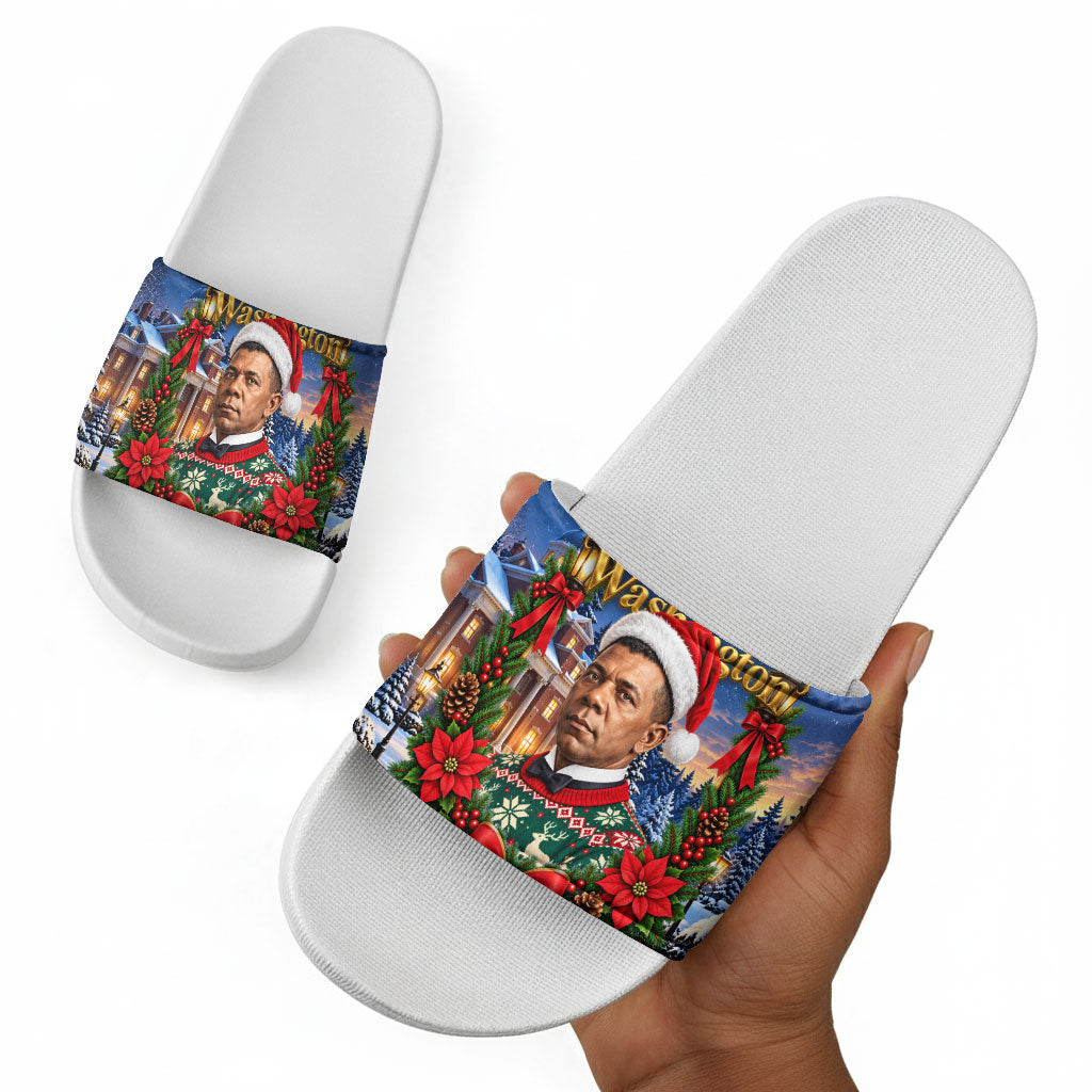 Booker T. Washington Christmas Slide Sandals Ugly Christmas Pattern Starry Winter Night