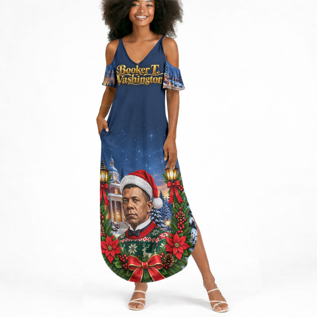 Booker T. Washington Christmas Summer Maxi Dress Ugly Christmas Pattern Starry Winter Night
