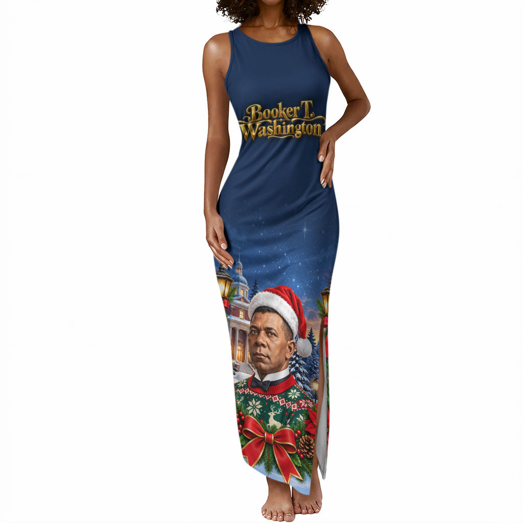 Booker T. Washington Christmas Tank Maxi Dress Ugly Christmas Pattern Starry Winter Night