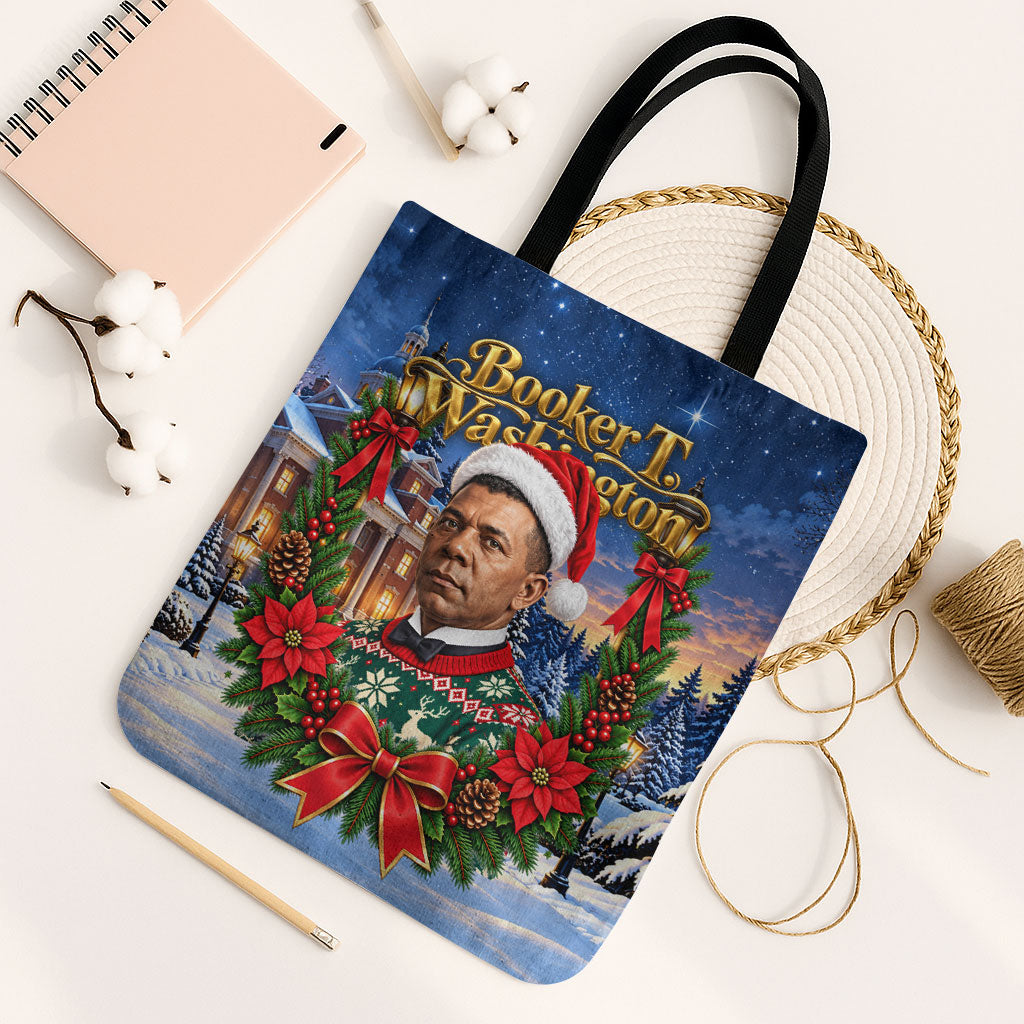 Booker T. Washington Christmas Tote Bag Ugly Christmas Pattern Starry Winter Night