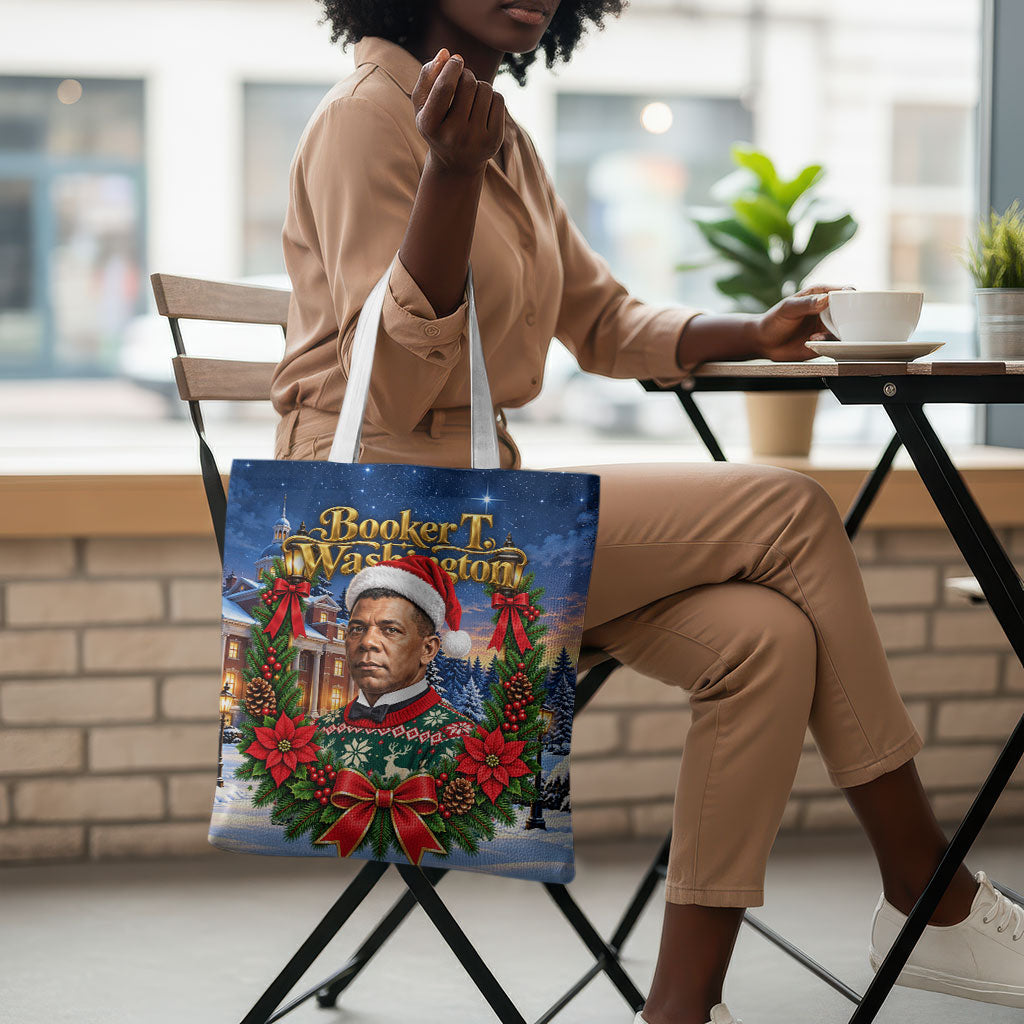 Booker T. Washington Christmas Tote Bag Ugly Christmas Pattern Starry Winter Night