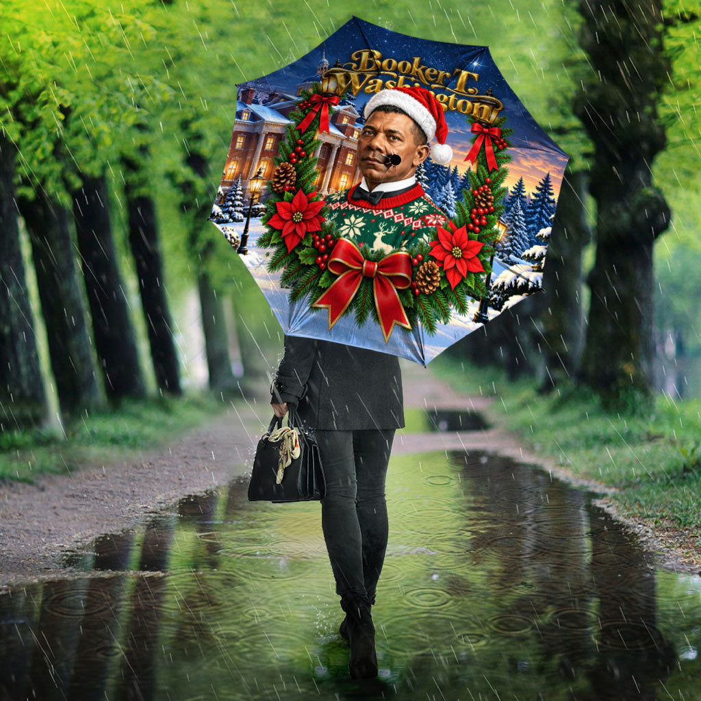 Booker T. Washington Christmas Umbrella Ugly Christmas Pattern Starry Winter Night