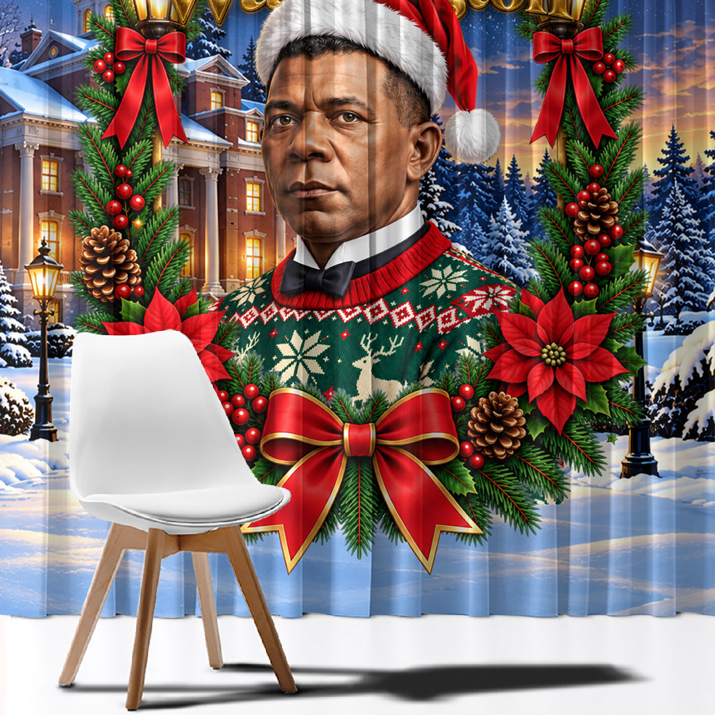 Booker T. Washington Christmas Window Curtain Ugly Christmas Pattern Starry Winter Night