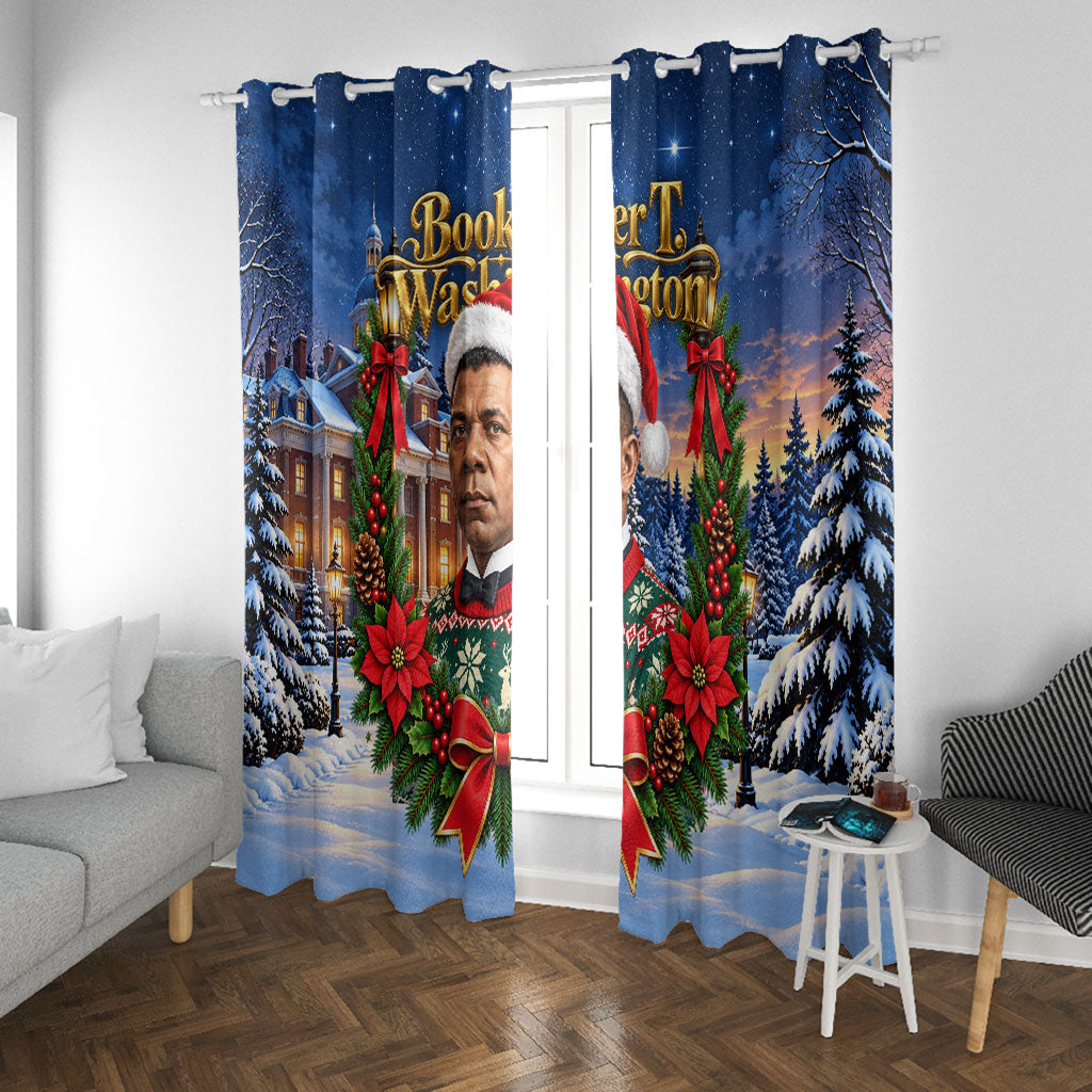 Booker T. Washington Christmas Window Curtain Ugly Christmas Pattern Starry Winter Night
