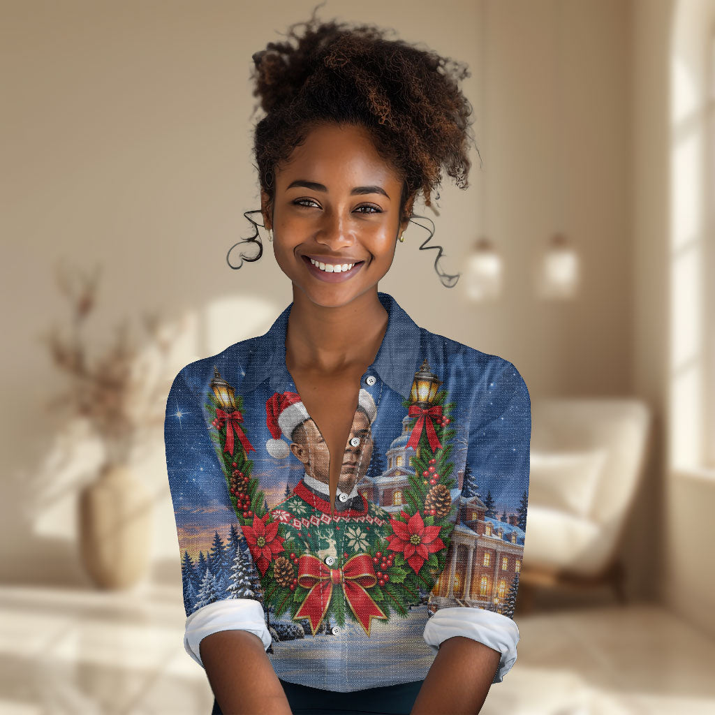 Booker T. Washington Christmas Women Casual Shirt Ugly Christmas Pattern Starry Winter Night