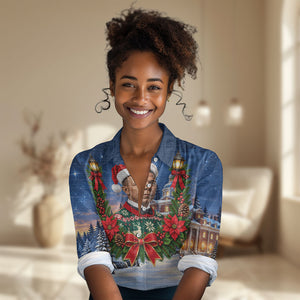 Booker T. Washington Christmas Women Casual Shirt Ugly Christmas Pattern Starry Winter Night