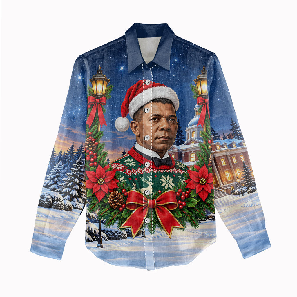 Booker T. Washington Christmas Women Casual Shirt Ugly Christmas Pattern Starry Winter Night