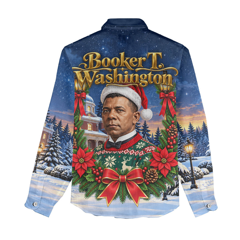 Booker T. Washington Christmas Women Casual Shirt Ugly Christmas Pattern Starry Winter Night