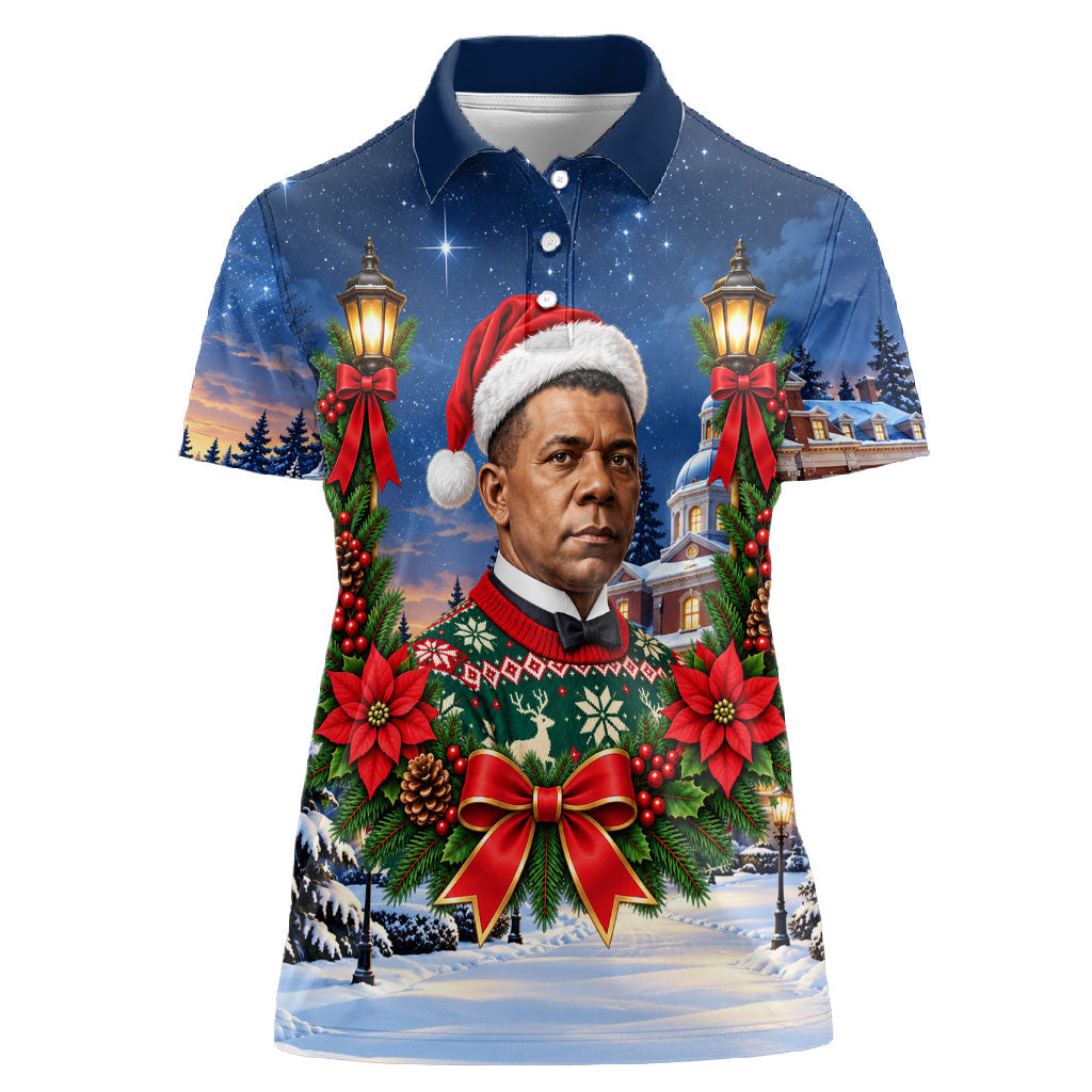 Booker T. Washington Christmas Women Polo Shirt Ugly Christmas Pattern Starry Winter Night