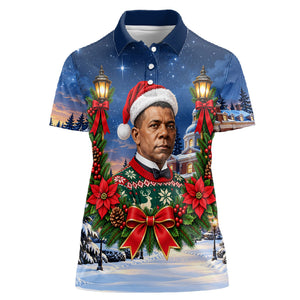 Booker T. Washington Christmas Women Polo Shirt Ugly Christmas Pattern Starry Winter Night