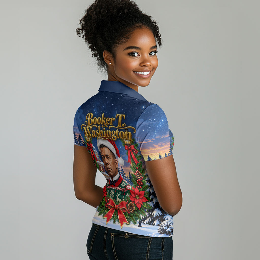 Booker T. Washington Christmas Women Polo Shirt Ugly Christmas Pattern Starry Winter Night