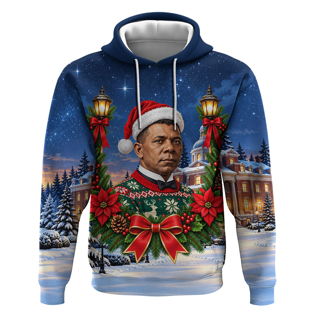 Booker T. Washington Christmas Zip Hoodie Ugly Christmas Pattern Starry Winter Night