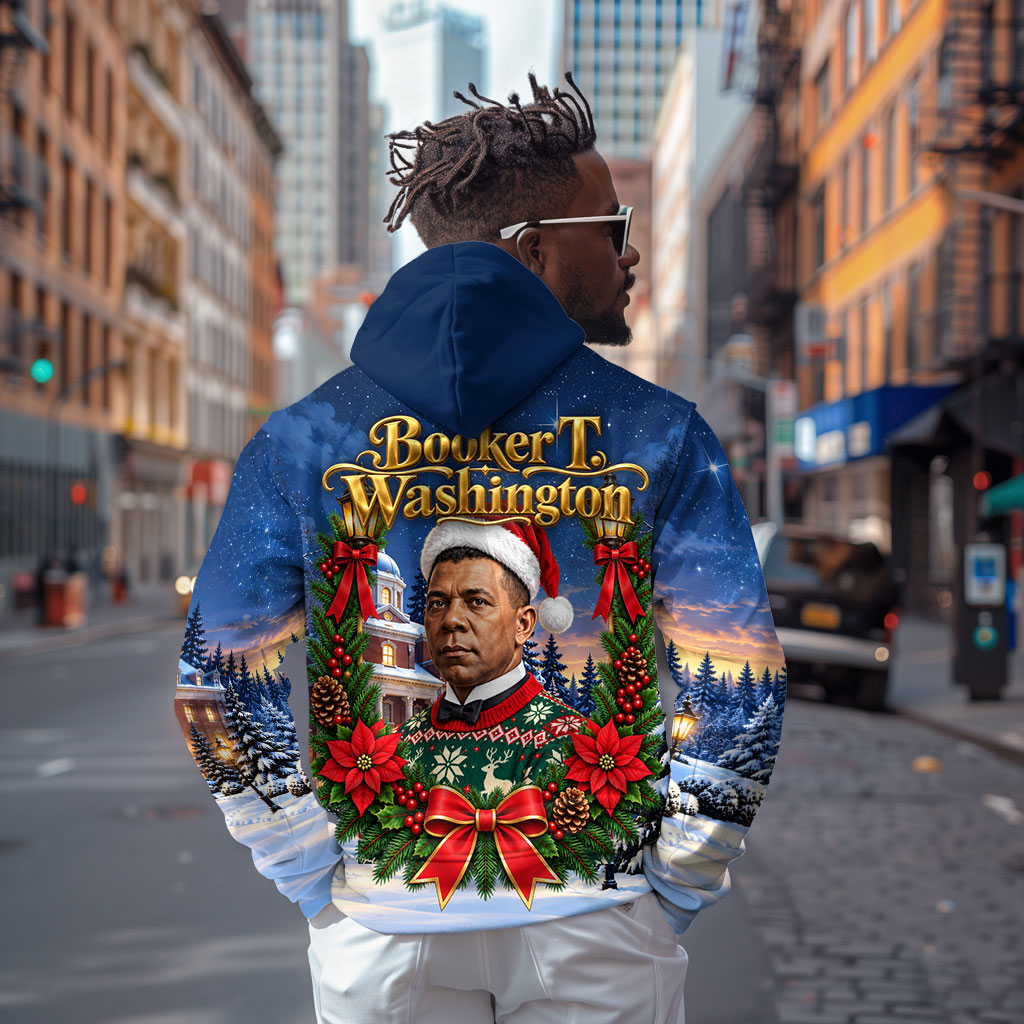 Booker T. Washington Christmas Zip Hoodie Ugly Christmas Pattern Starry Winter Night